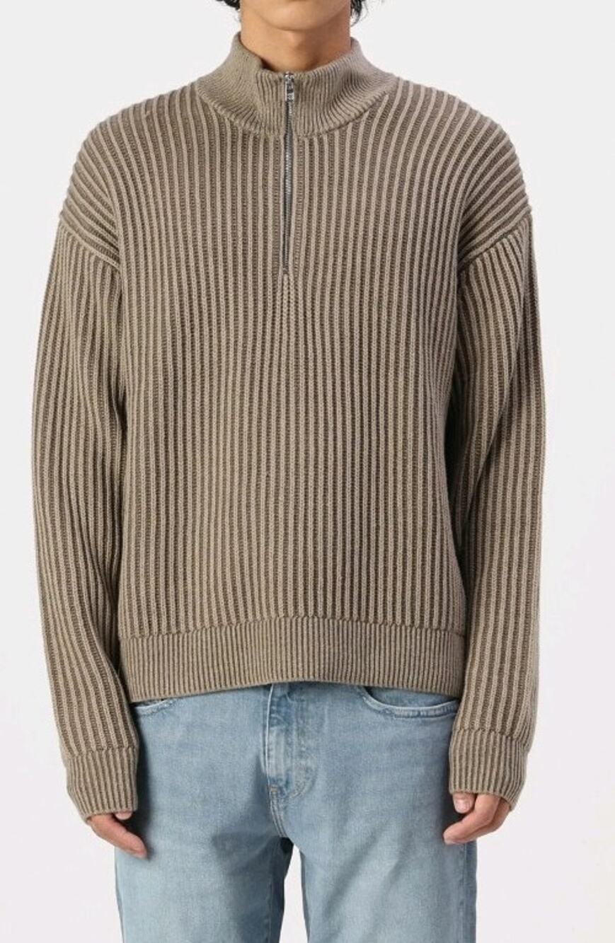 Abercrombie & Fitch Sweater Mens Oversized 1/4Zip Ribbed S tan min. streetware